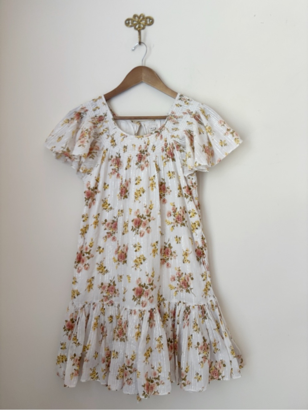 Rebecca Taylor Cream & Gold Metallic Floral Madeline Mini Dress XS